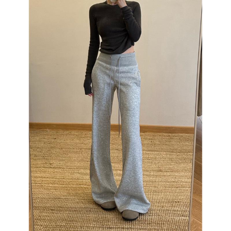 2025 Spring Women’s Micro-Flare Sweatpants: Loose Fit, Drawstring, Casual Sports, Straight Wide-Leg Design.