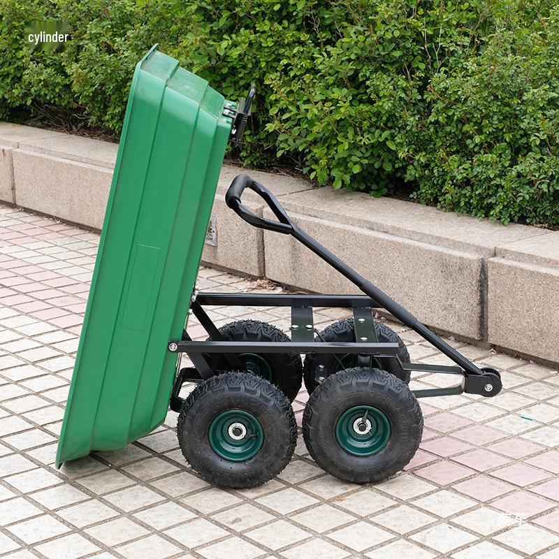 Four-Wheeled Tipping Trailer: Portable Plastic Flatbed Cart for Agricultural and Household Transport
