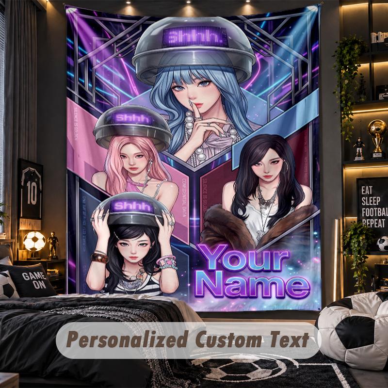 Personalized Wall Tapestry,aespa Custom Printed Name, Fabric Wall Art For Indoor Room Backdrop