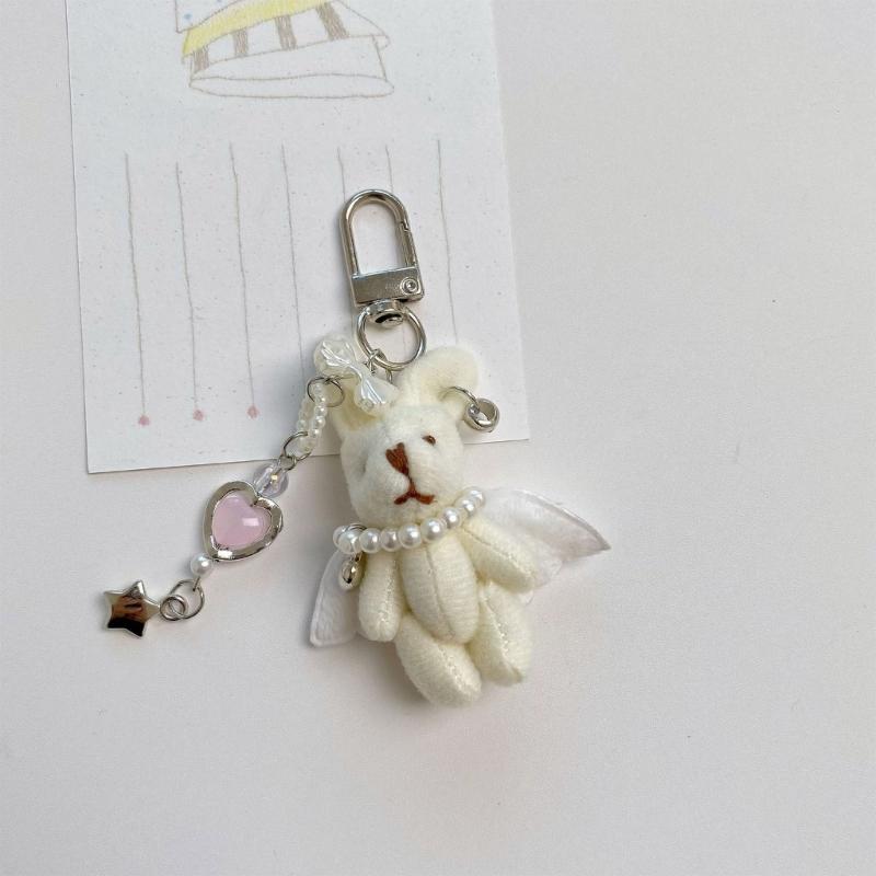 Soft Plush Rabbit Keychain Bag Charm With Alloy Hook, PP Cotton Stuffed Animal Accessory Ornament For Women Girls
