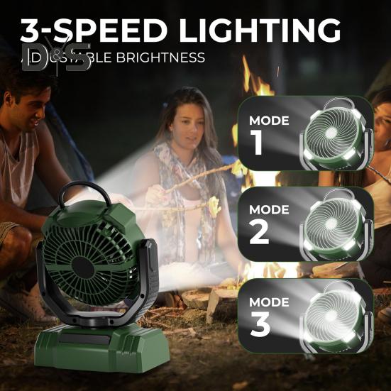 

Многофункциональный вентилятор для кемпинга со светодиодной подсветкой, регулируемая скорость ветра, низкий уровень шума, режим сна, питание от батареи, охлаждающий вентилятор для пикника на открытом воздухе зелёный