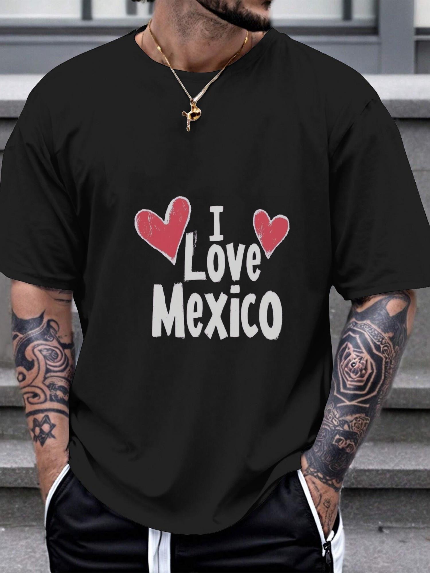 1pc Casual Graphic T-shirt - Crossed-Out I Love Mexico Heart Design S