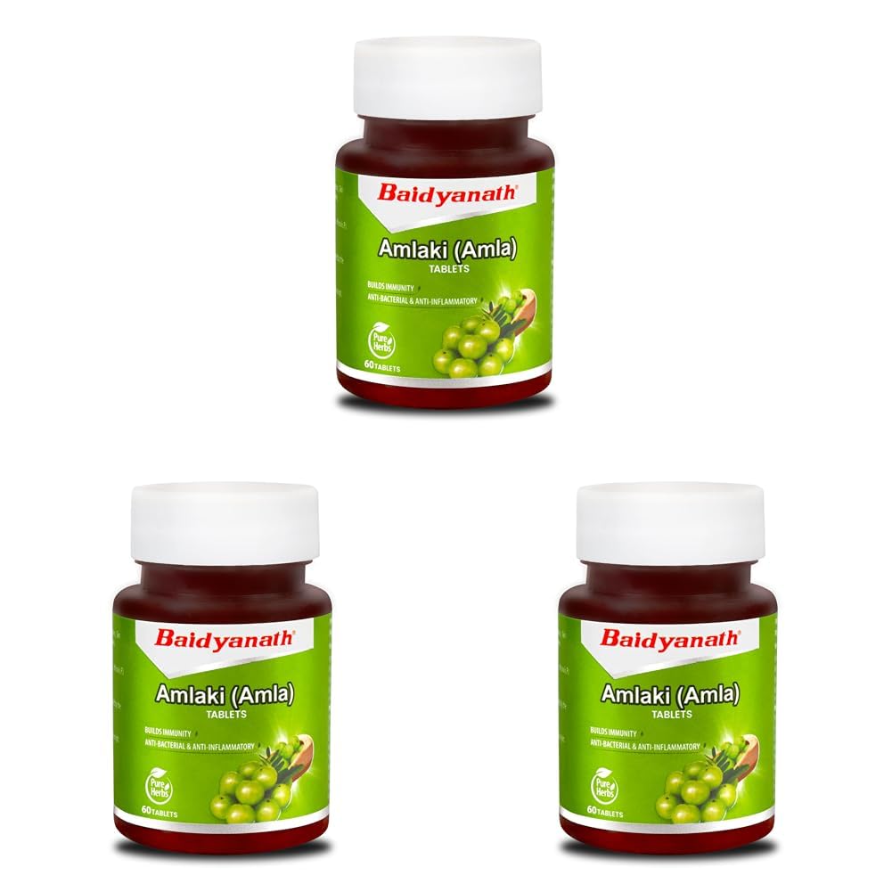 Baidyanath Amlaki 60 Tablets X Pack of 3 Natural Health Booster for Hair Skin Digestion Metabolism Support