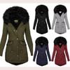 Women's Winter Warm Cotton Coat 2025 - Solid Color Faux Fur Collar Hooded Mid-Length Thickened Parka for Cold Weather