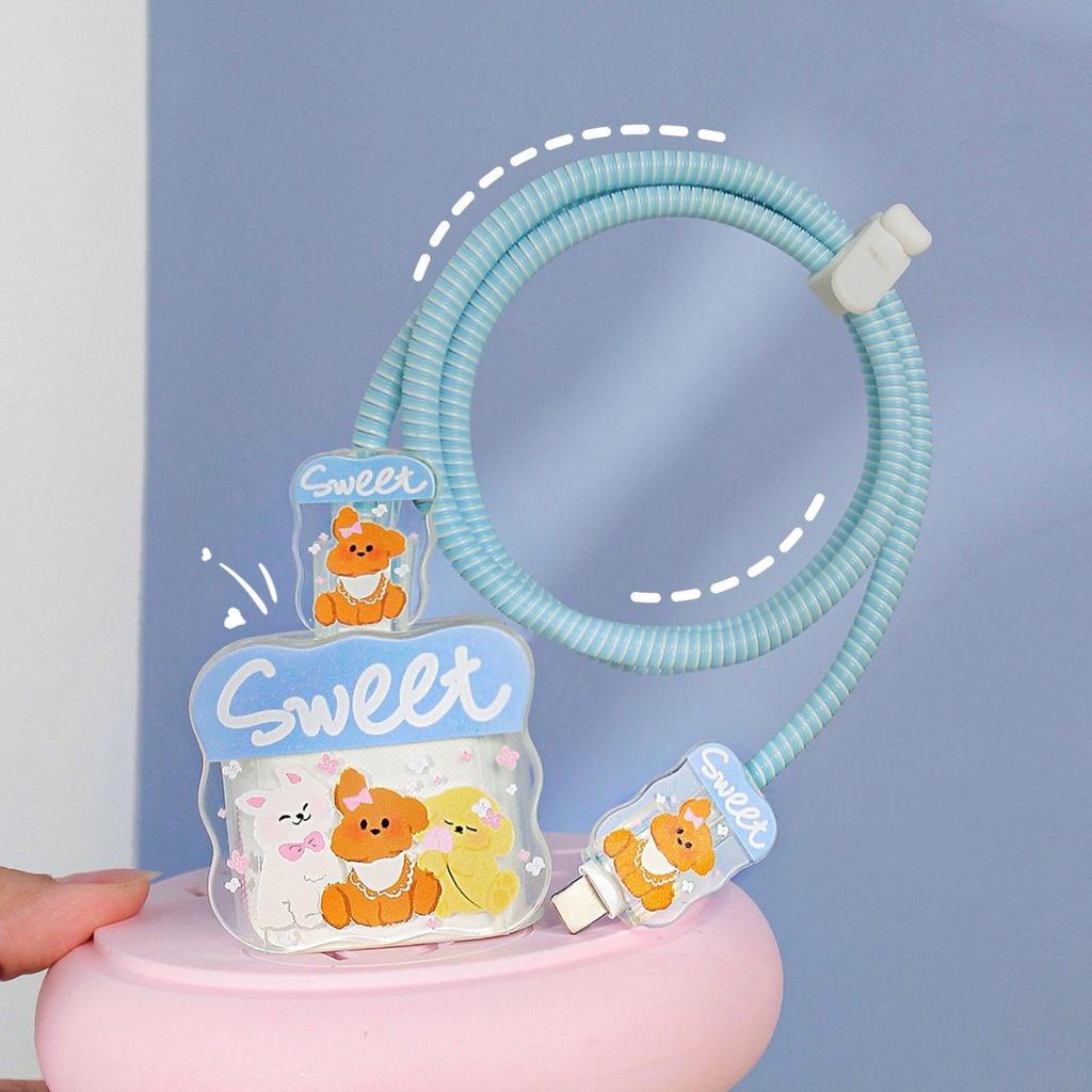 For iPhone 18W 20W Charger Protective Cover Cartoon Cute Little Things Case Compatible For iPhone 14 13 12 11 Pro Max XR XS X Data Cable Protector