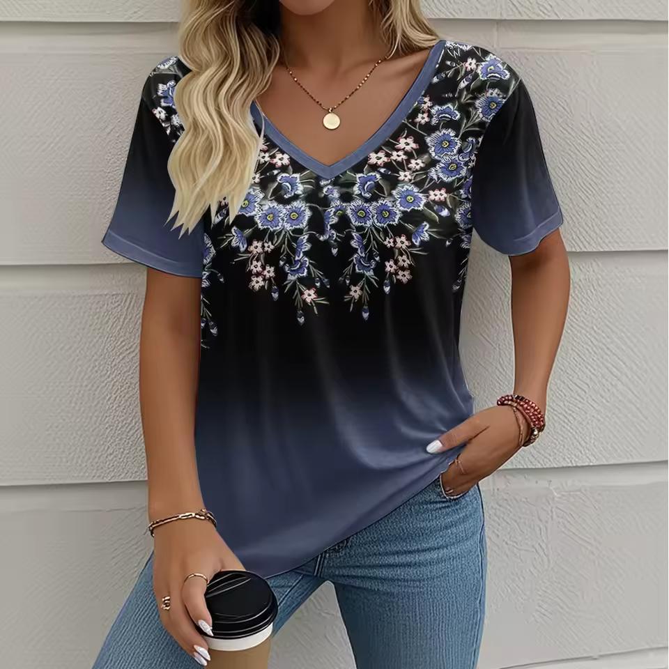 

Women s Wear Slim Fit Skinny Top Printed V-Neck Short Sleeve Fashion T-Shirts Women’s 5XL