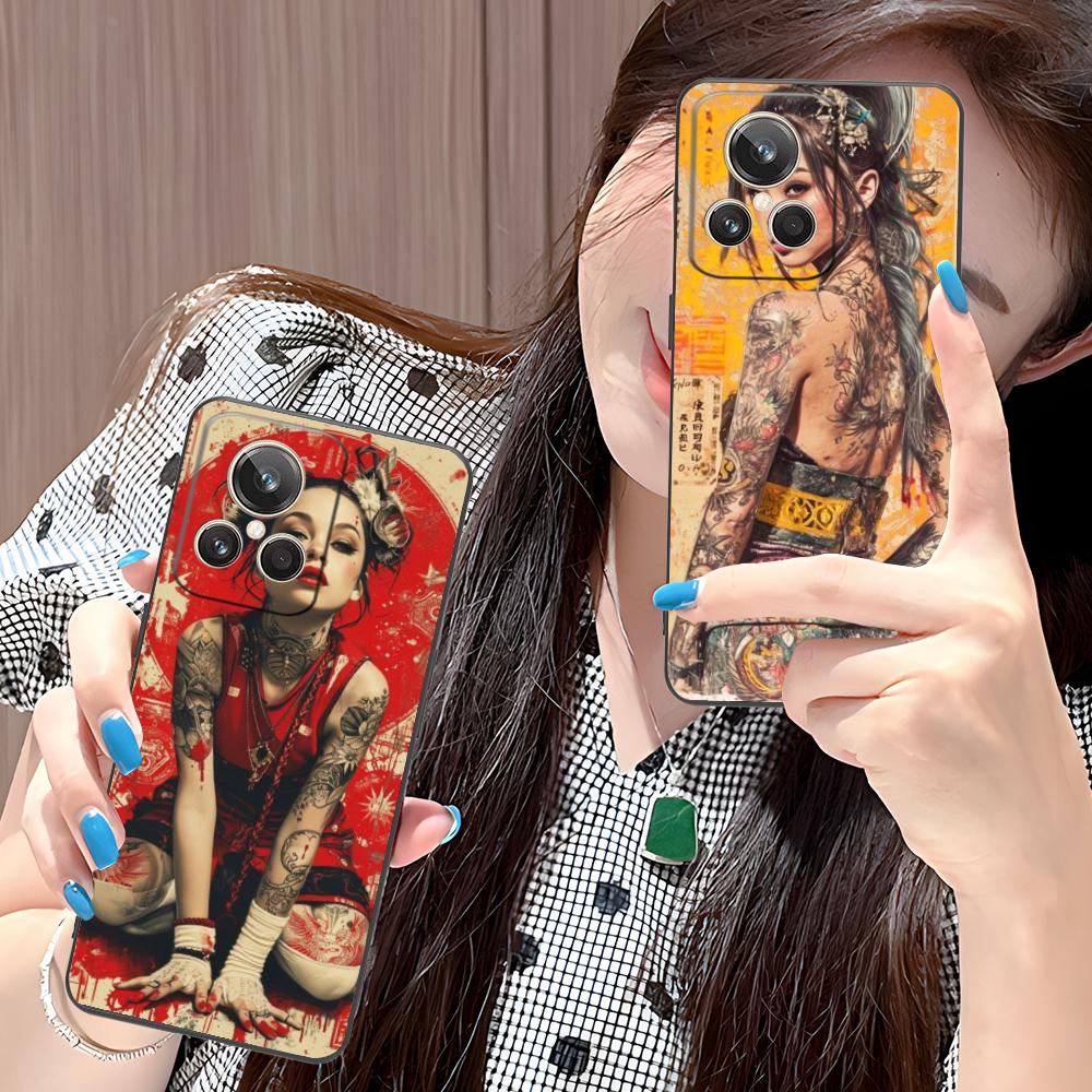 Retro Tattoo Girl Mobile Phone Case for Realme 15 14 13 12 11 10 9 Pro Plus T i Lite 5G Colorful Printing Cover Luxury Pretty