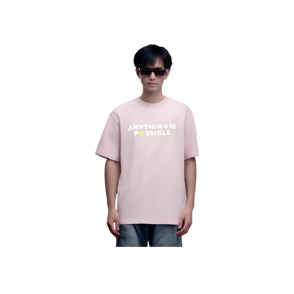 Li Ning Comfortable Round Neck Pullover Simple Letter Print Loose Versatile Breathable Short Sleeve T-Shirt Men Tops Milk-Pink AHSV151-6