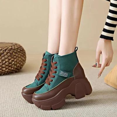 Damskie zimowe buty na grubej podeszwie nowe buty Outdoor Casual sznurowane buty Moda do chodzenia But krótki za kostkę Wygodne damskie buty Botas