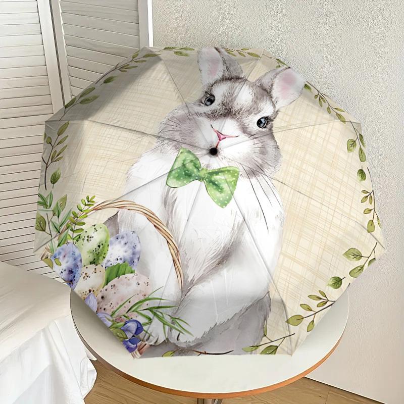 1pc Easter Bunny Automatic Folding Umbrella, 8 Ribs Iron Frame, Suitable for Outdoor Travel and Daily Use Yy251120259