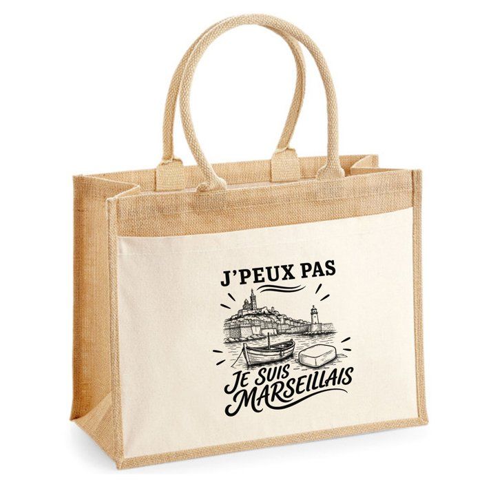 Sac cabas - PLANETEE - J'peux pas minimaliste - Toile de jute et coton - 21 L - 43×33×21 cm