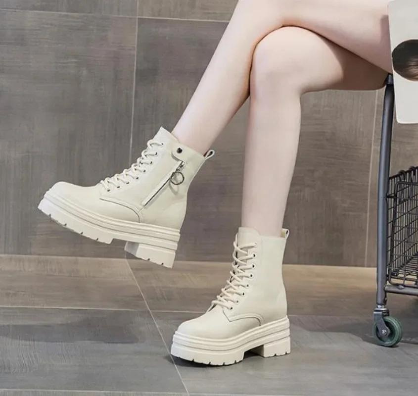 8 см новые ботильоны из натуральной кожи на платформе с клином и скрытым каблуком женские — фото 5