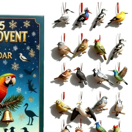 Bird Advent Calendar 2025 24 Days Christmas Countdown Calendar with Acrylic 2D Bird Hanging Decoration Holiday Gifts for Kids Bird Lovers