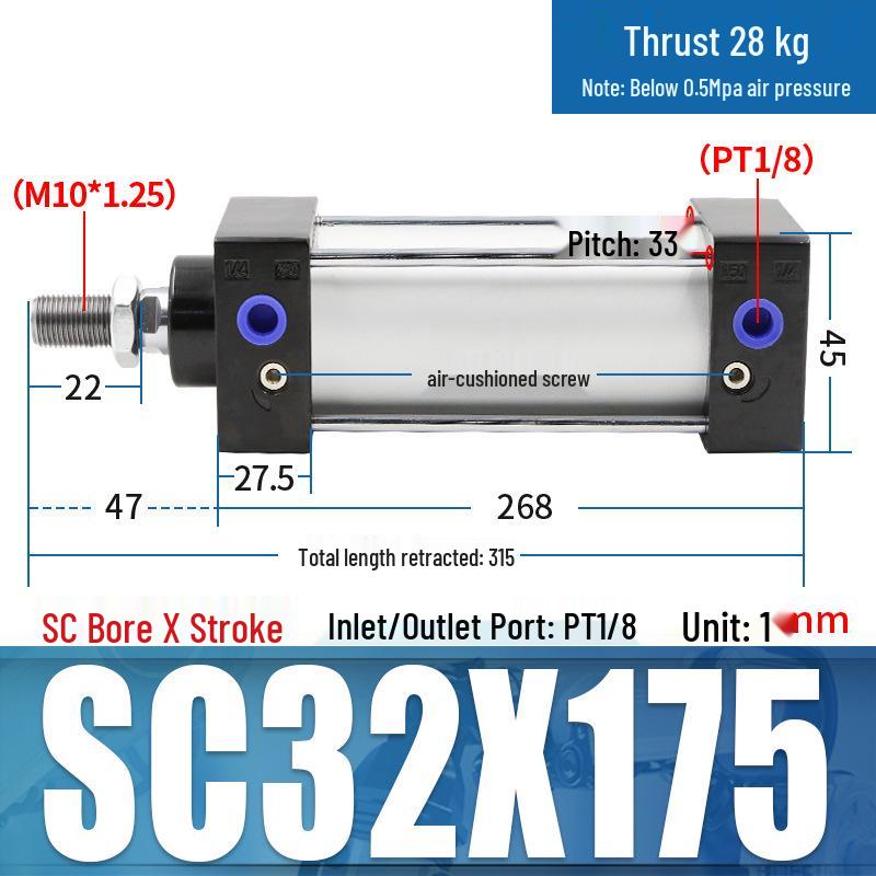 SC63 High Thrust Small Pneumatic Cylinder, Model SC40/50/80/100*125X150X200X500-S