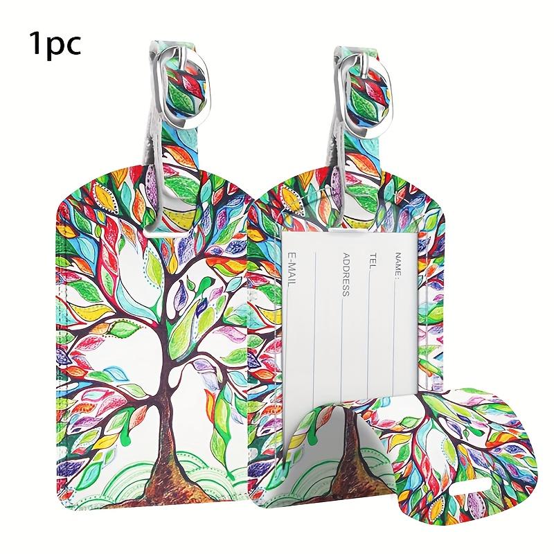 1Pc Colorful Printed Luggage Tag - Leather, Travel ID Card Cover & Anti - Loss Bag Pendant