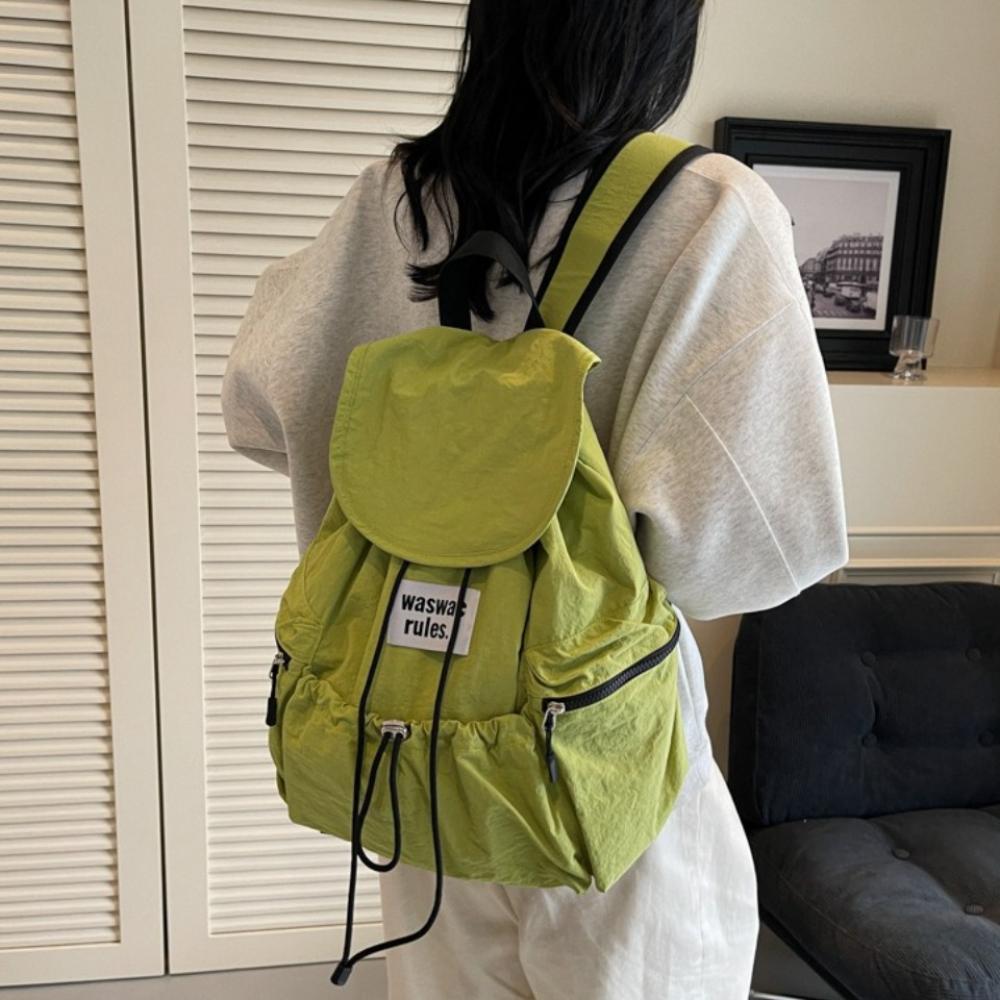 Solid Color Ruched Shoulder Bags Nylon Student Schoolbag Simple Drawsting Backpacks  Outdoor