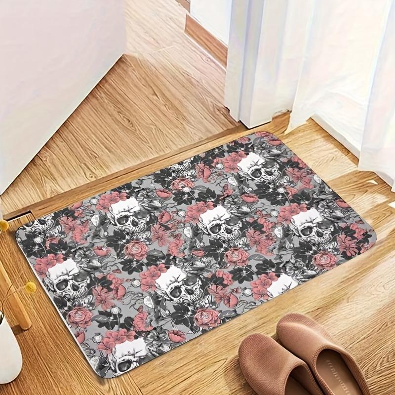 

1PC Halloween Skull Flowers Kitchen Rug Non-Slip Door Mat Pop design Bathroom Rug Bath Mat Carpet for Home Sink Laundry Decor 40cm x 60cm