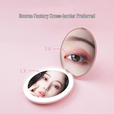 Specchio da Trucco LED Pieghevole con Luce, Doppia Faccia, Ingrandimento 2X, Compatto e Portatile.