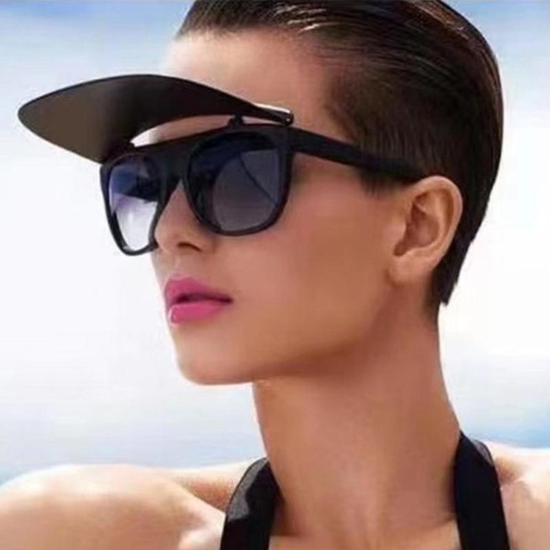 Unique Luxury Brand Hat Flip Sunglasses For Women New One Piece Square White Black Sun Glasses Men Hip Hop Sunshade Eyewear