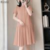 Vestido Casual Feminino de Gola Redonda, Cor Sólida, Solto, Manga Curta