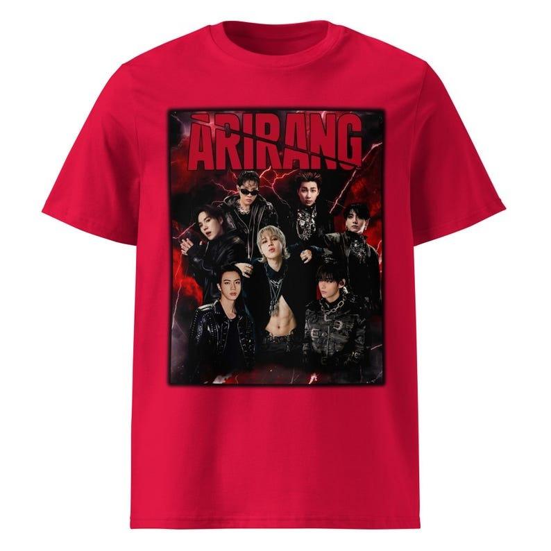 Summer Fashion Tee BTS Arirang Hooligan Style T-shirt - Edgy Group Collage Red Lightning Kpop Concert Merch ARMY Gift