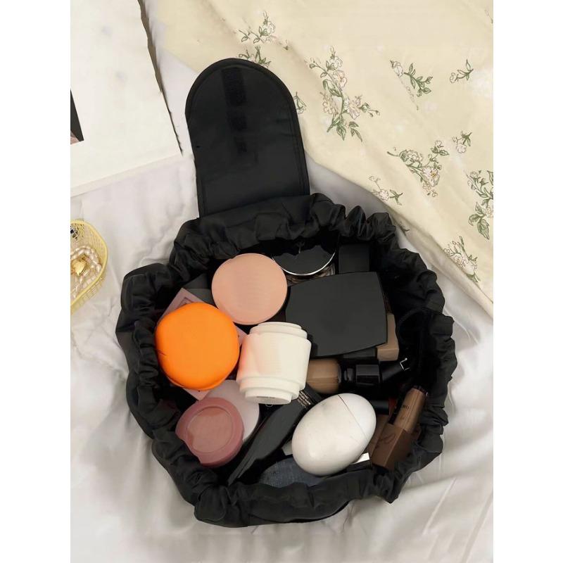 1pc Portable Black Drawstring Makeup Bag Cosmetic Pouch Travel Organizer Travel Makeup Cosmetic Vacation Organizer Large Capacity holds
