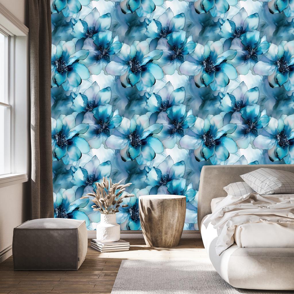 Ink Wallpaper Turquoise, Blue, Celadon and Navy Blue 50x1000