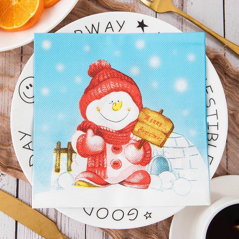 100PCS Christmas Paper Napkins 33X33CM Disposable Snowman Snowflake Reindeer Dinner Napkins Paper Hand Towels for Christmas