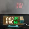Large Display Wood Pattern LED Alarm Clock with Rotating Projectors And Temperature Humidity Display Snooze Function