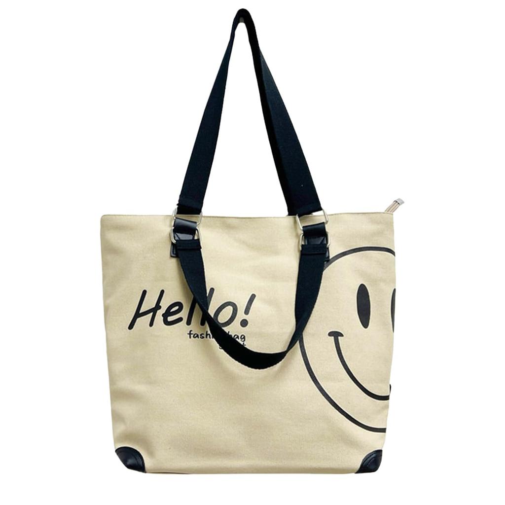 Tote Bag for Canvas Large Canvas Smile Big Tote [DIVA Rose] Women, Handbag, Large, Cute, Capacity, Handbag, Bag, Stylish, Lightweight, (Khaki)