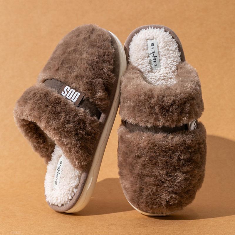 Fleece Thickened Cotton Slippers Women's Season Non-slip Warm Thick Bottom Household Slippers Indoor Home Cotton Mop