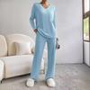 European & American Autumn/Winter Two-Piece Set: V-Neck Ribbed Knit & Casual Straight-Leg Pants