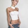 Metallspänne Dekoration Ärmlösa Toppar Dam Polokrage Off Shoulder Smal Stretch Gatumode Vild Stil Enfärgade Outfits