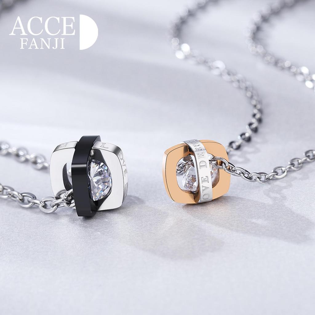 Paar-Halskette, Edelstahl-Halskette mit Zirkonia-Anhänger, für Männer und Frauen, Paar-Halskette, größenverstellbarer Ring, ideal für den Geburtstag. Kommt in einem