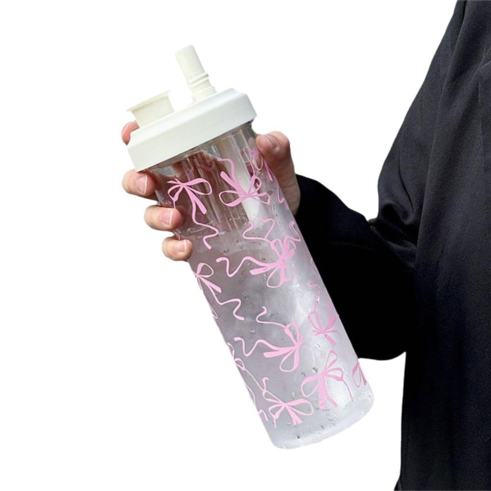 Bowknot Straw Cup Plastic Cup With Lid Straw Portable Plastic Cups  Bubble Tea Coffee