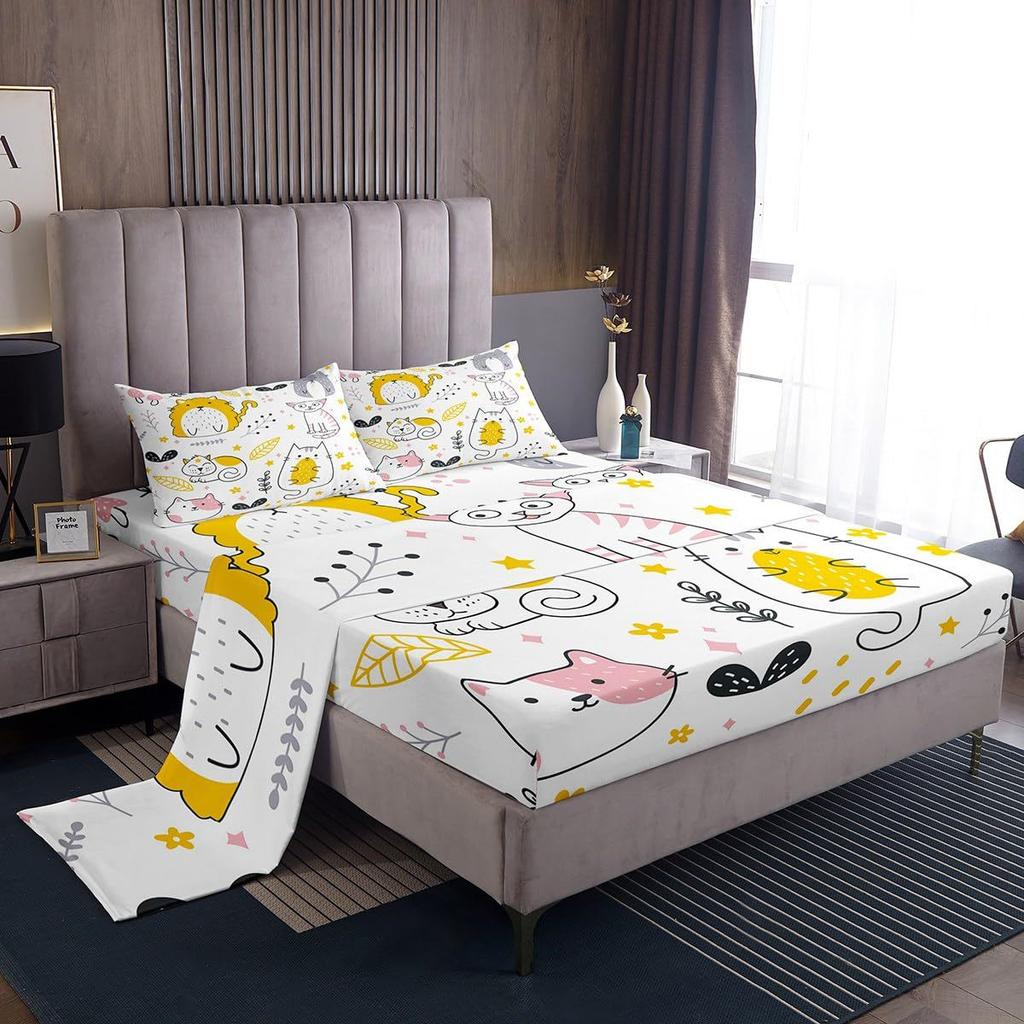 Cute cartoon animal pattern bed hat four-piece bedding set bedroom dormitory bedding decoration