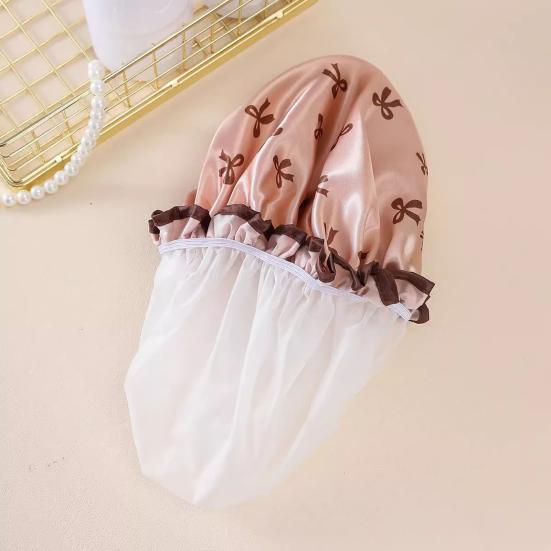Women Waterproof Shower Cap Double Layer Bath Hair Hat with Elastic Band Reusable Moisture Proof Hair Cover for Bathroom Kitchen