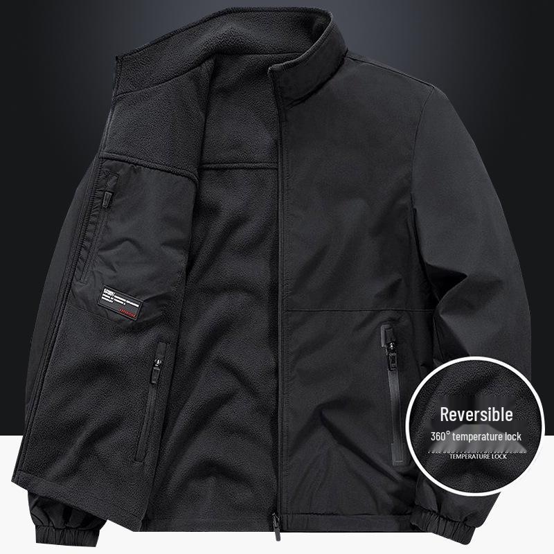 Men s Reversible Casual Jacket for Spring, Autumn, and Winter with Lapel Design 2XL чёрный