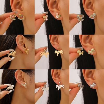 European & American Playful Horse Art Stud Earrings – Unique Fashionable Animal Design
