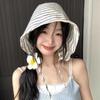 Summer Womens New French Style Wide Brim Bucket Hat With Elegant Stripes And Sun Protection
