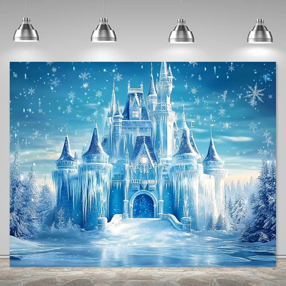 1 pièce Décoration Château de Glace Bleu Pays des Merveilles Hivernal Toile de Fond Hivernale Pour Studio Photo Photobooth Fête