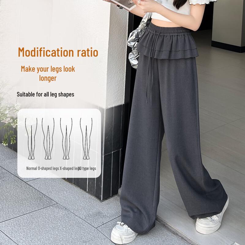 Bailuyu Ruffled Faux Two-Piece High-Waist Casual Pants