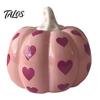 Autumn Harvest Table Decor Pink Ceramic Pumpkin with Heart Pattern, Artificial Figurine, Romantic Gift for Girlfriend Fall Tabletop Ornaments Harvest,