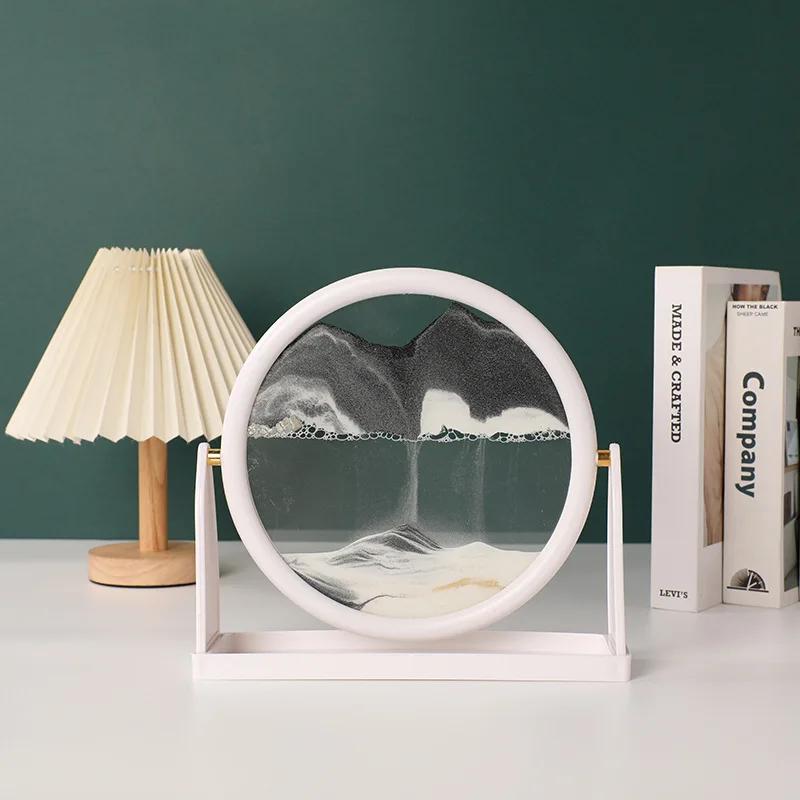Sandscape Moving Sand Art Picture Round Glass 3D Quicksand Hourglass Rotatable Flowing Sand Frame Sand Painting Home Decor Gifts
