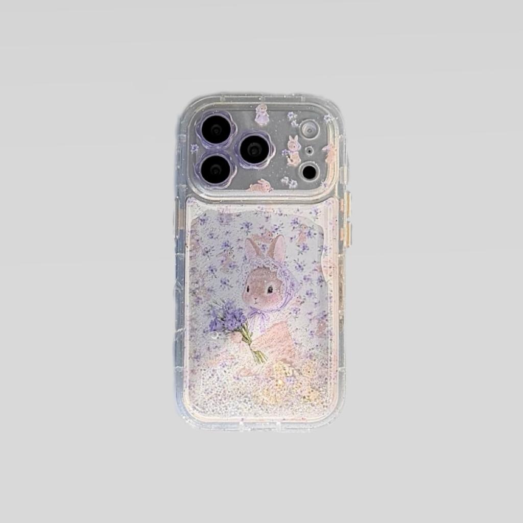 

Lavender Bunny Glitter Cute Cartoon Pattern Protective Phone Case for iPhone 17 16 15 14 11 12 13 Pro Max Plus Back Cover iPhone 13