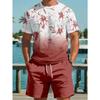 Men's Short Sleeve and Shorts Set Gradient Color Printed T-shirt Drawstring Shorts Beach Short Sleeve Top Shorts Two Piece Set