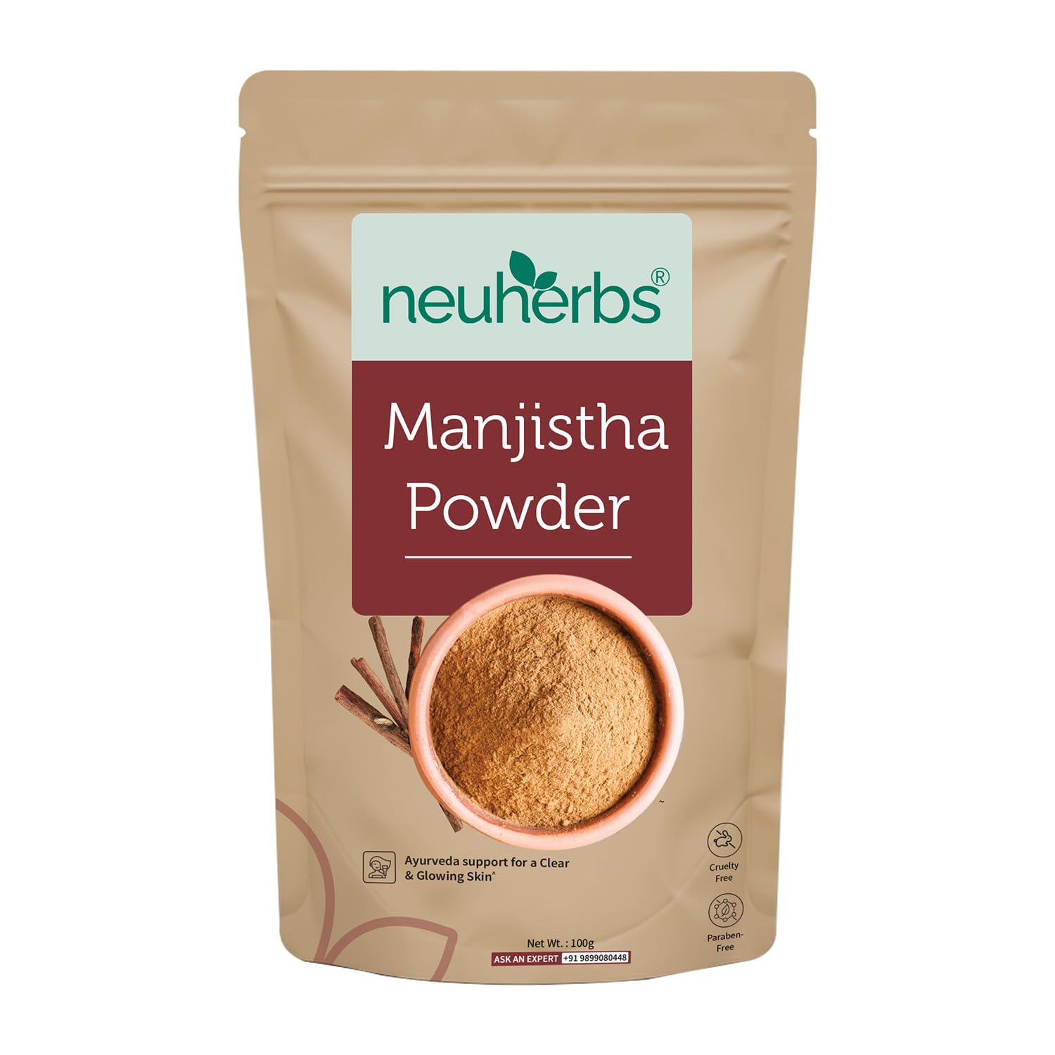 Порошок Манджишта Neuherbs 100 г Упаковка 1 Чистый Экстракт Корня Маска для Лица для Естественного Сияния Кожи и Ровного Тона