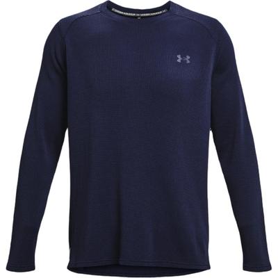 Sweat-shirt de sport à manches longues et col rond de couleur unie pour hommes, bleu marine 1373179-410