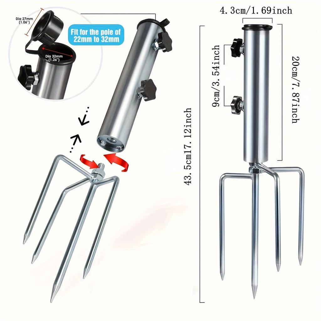 Outdoor Sun Umbrella with Ground Insert Stand - Beach, Fishing, Large Umbrella Fixing Accessories