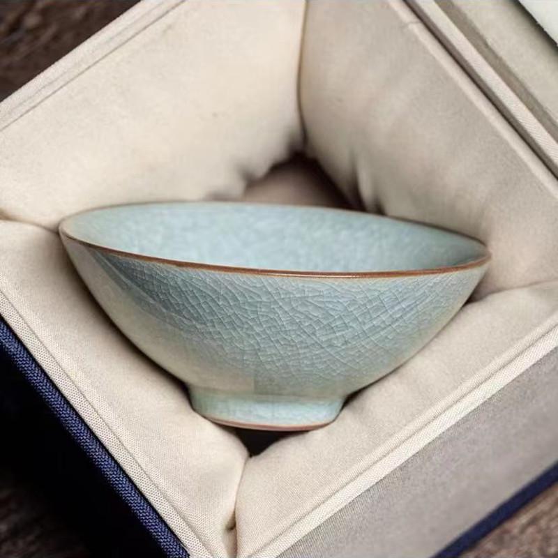 Ru Kiln Ice Flower Crackle Glaze Kung Fu Ceramic Tea Cup - Mastery In Personal Tea Tasting, Gift Box Included